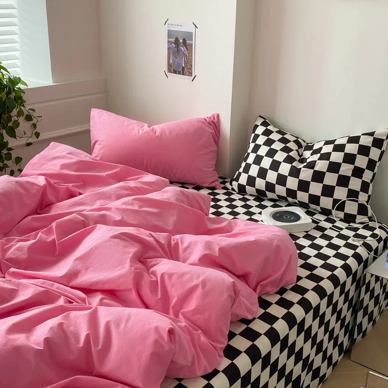 

Nordic Solid Color Bedding Set Flat Bed Sheet Simple Duvet Cover Single Double Full Queen King Bedclothes Ins Pure Bedroom Linen