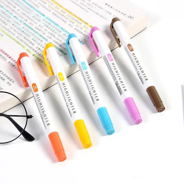 5 Colors/box Double Headed Highlighter Pen Set - A must-have for students and stationery lovers.
