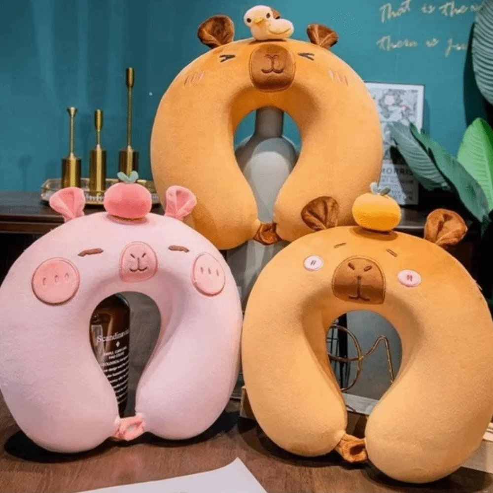 Capybara Travel U-Shaped Pillow Double-sided Animal Neck Support Cushion Washable Slow Rebound Napping Headrest Pad