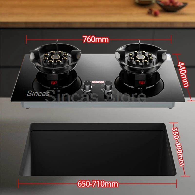 Two-burner Gas Stove Desktop Fierce Fire Kitchen Gas Stove Dual Stove Embedded Nature Gas/LPG Timing Stove Dual-Use Gas Cooker 6