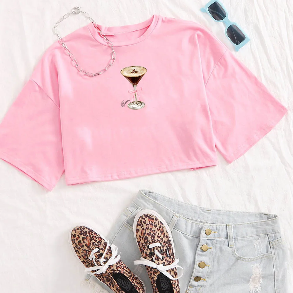 Sabrina Carpenter Espresso Album Crop Tops Sabrina Carpenter Music Gift for Fan Harajuku O-Neck Short Sleeves Crop Tops 2