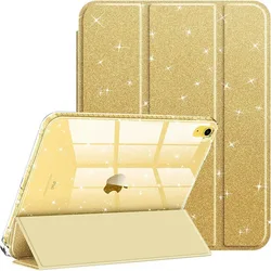 Glittering Sparkly Tri - Fold Stand iPad Case with Pencil Holder - 10.2 7th 8th 9th Gen (Yellow)