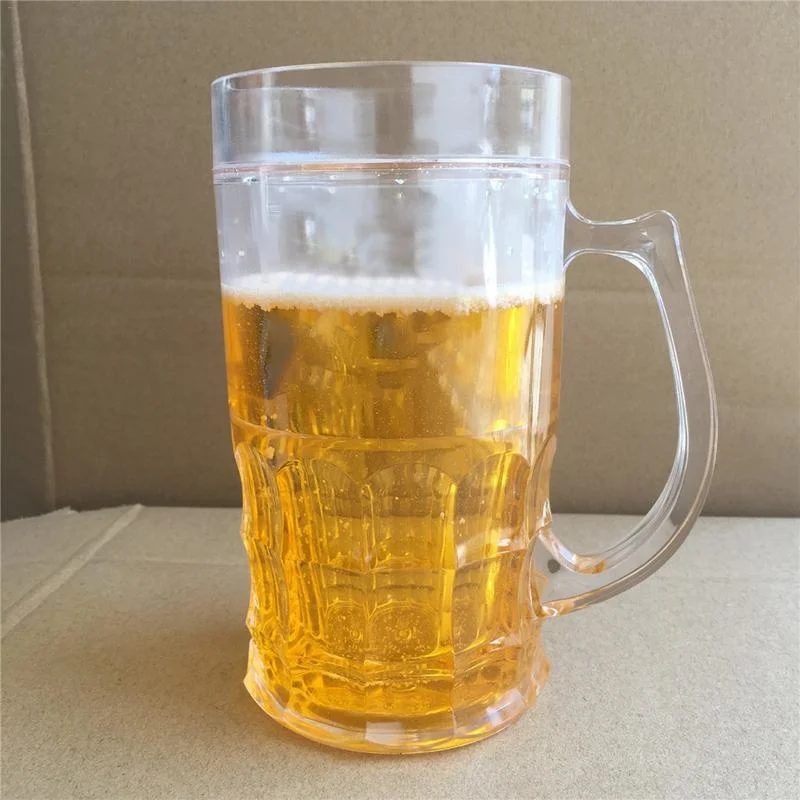 Faux mug à bière, 450 ml, double couche avec poignée, double couche, fausse tasse à bière amusante, en plastique pour bar, maison, pour boissons et ambiance d'été fraîche (1 pièce