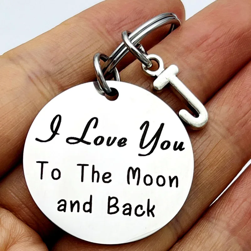 Stainless Steel Inpirational Mantra Lovers Couple Husband Wife Birthday Keychain Pendant Gift I Love You To The Moon And Back