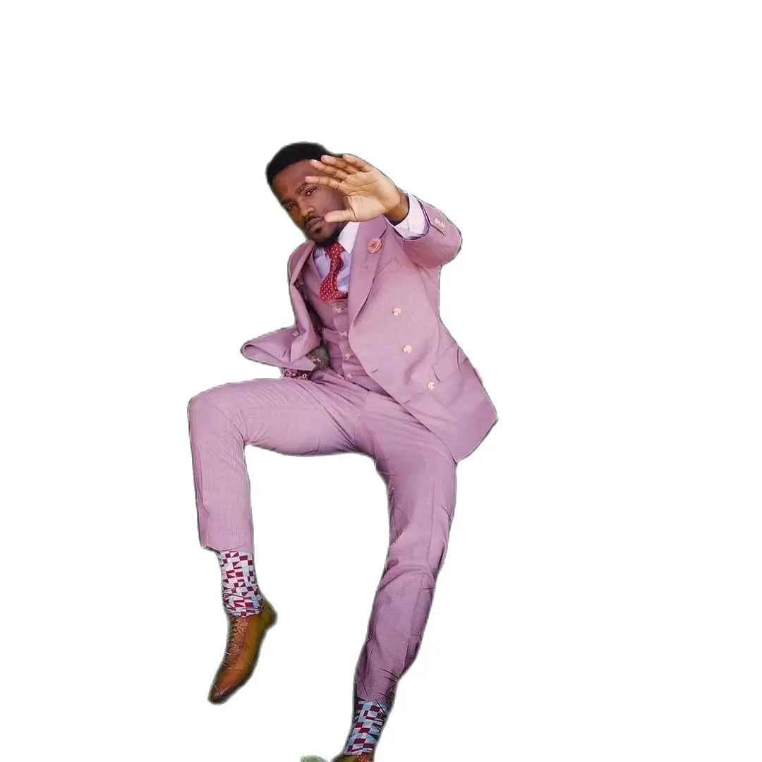 

Fashion Streetwear Light Purple Men Suits Wedding Groom Tuxedos Terno Masculino Costume Homme Slim Fit Prom Blazer 3 Pieces