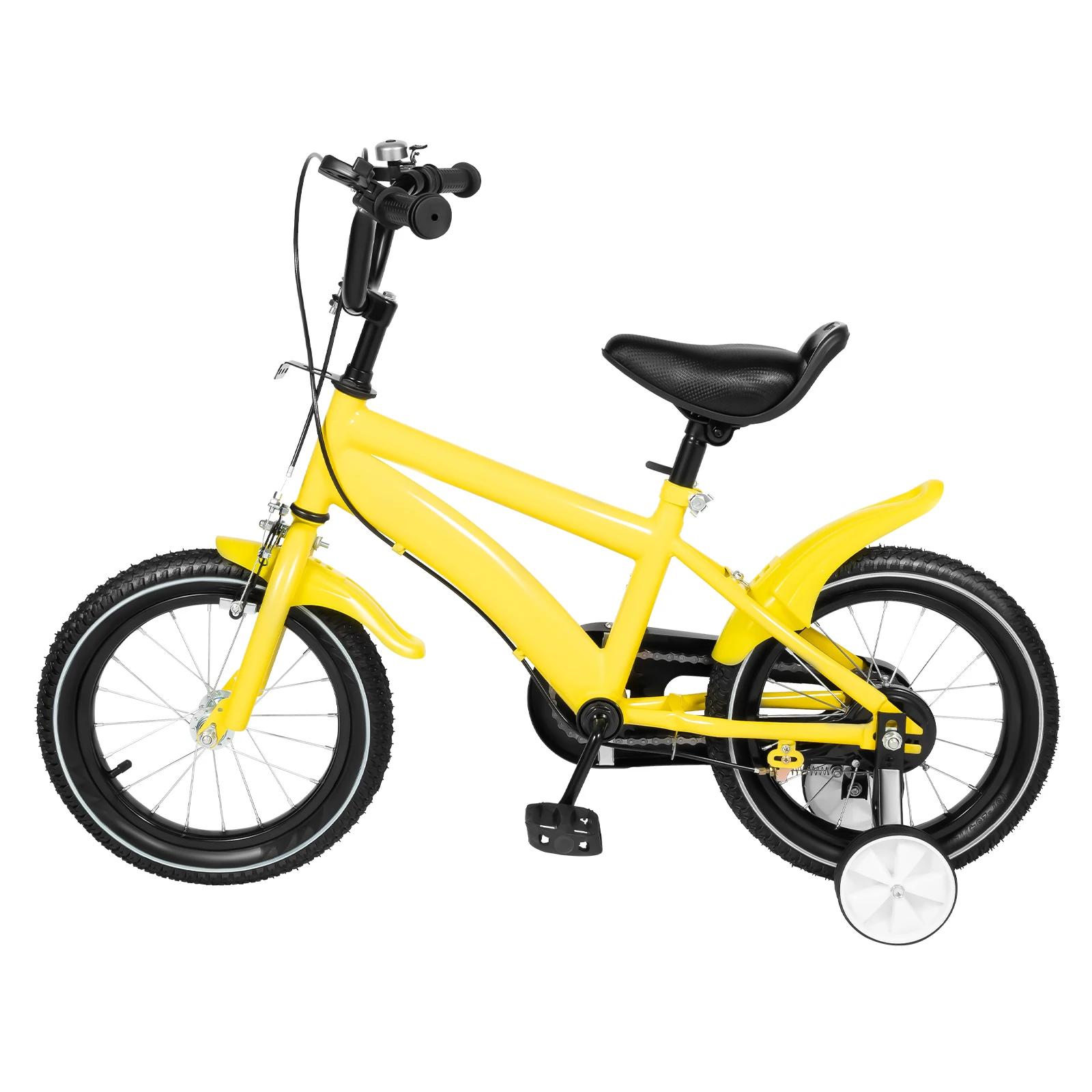 14'' Yellow Children's Bicycle Learning Bike 2 Training Wheel Chain Cover Mudguard Adjustable Sturdy for 39.37-45.28" Children