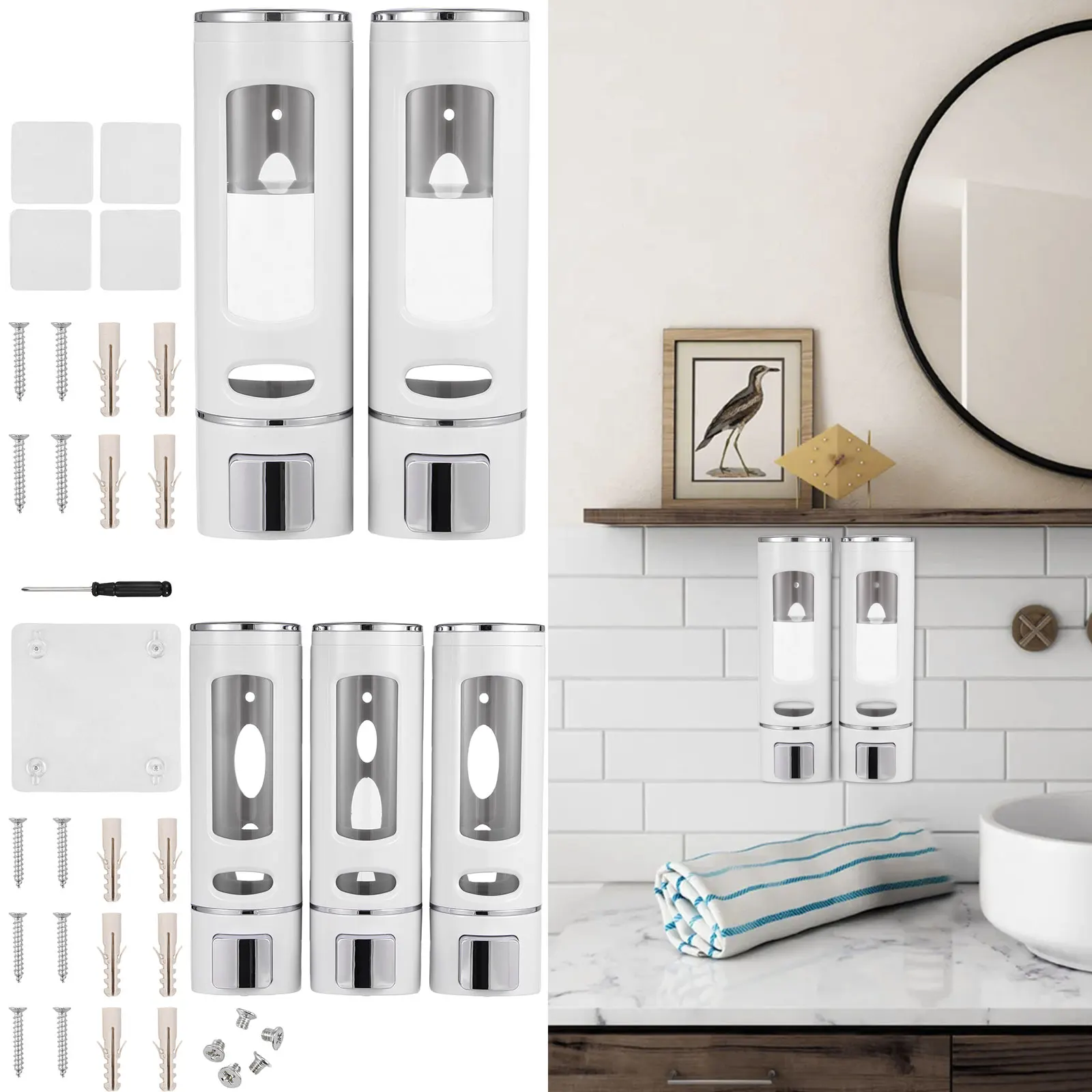 2Pcs/3Pcs 400ml Shower Soap Dispenser Wall Mounted Shampoo and Conditioner Dispenser Adhesive Handwashing Fluid - Image 3