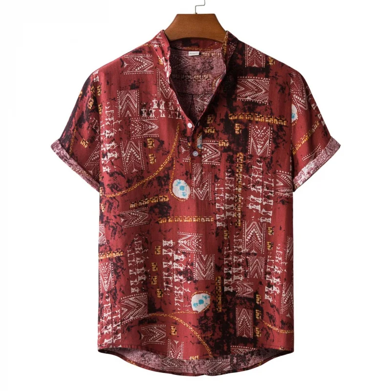 

SZYL-Summer Casual Short Sleeve Shirt Bottoms Beach Holiday Floral Print Shirt Men's Shirt