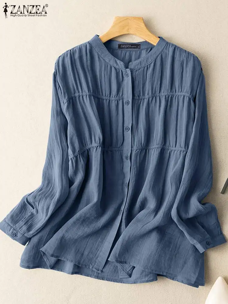 

Блузка ZANZEA Женская с длинным рукавом, Однотонная рубашка, повседневная свободная туника на пуговицах, элегантная рабочая одежда, свободная рубашка, весна-осень