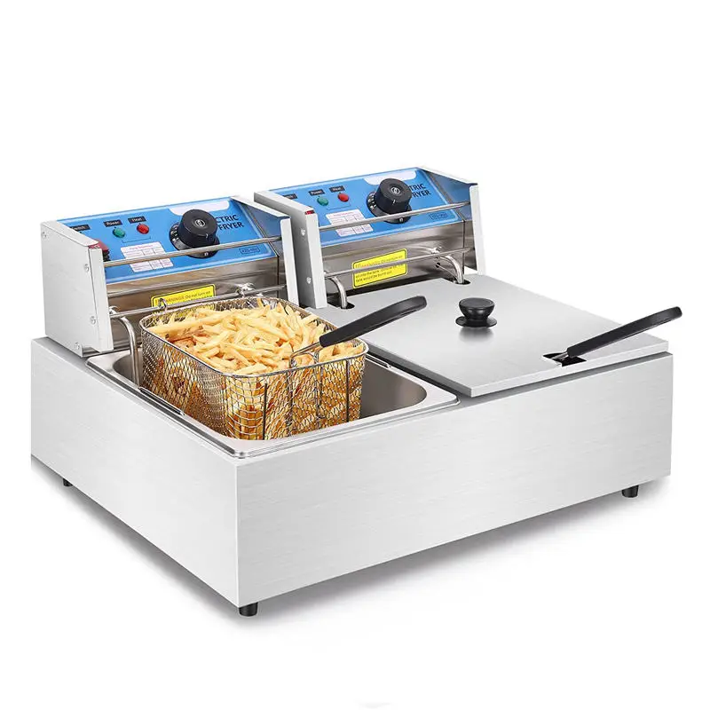 Commercial 20L Electric Deep Fryer Double Thickened Stainless steel Oil Tank Detachable Thermostatic Temperature adjustable EU 2