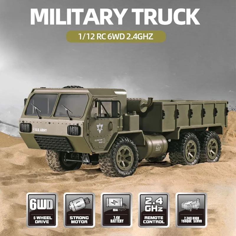 

FY004A RC Military Truck 6WD Remote Control Car 2.4GHz Army Cars All Terrain Off-Road Truck Electric Toy Vehicle Gift for Adults