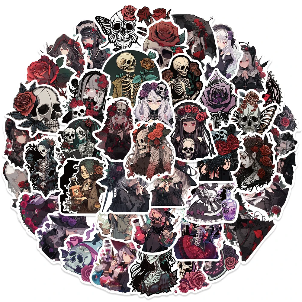 10/30/50pcs Gothic Horror Skull Rose Girl Cool Stickers Graffiti Decals Laptop Phone Album Motorcycle Decoration Sticker Kid Toy