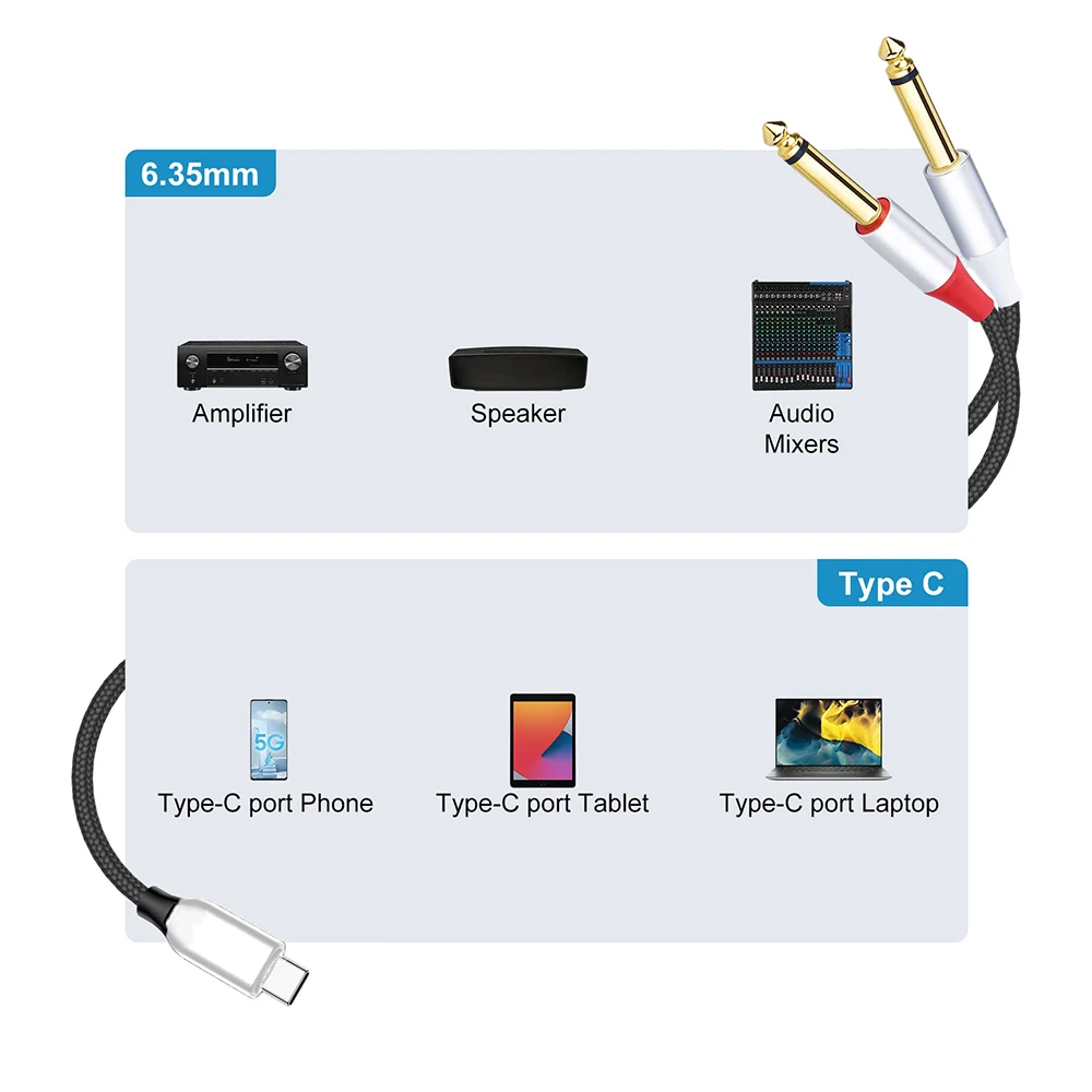 USB C 6.35mm й ̺ Y й, CŸ  6.35mm 1/4 ġ TS  ڵ, º Ʈ ȭ 