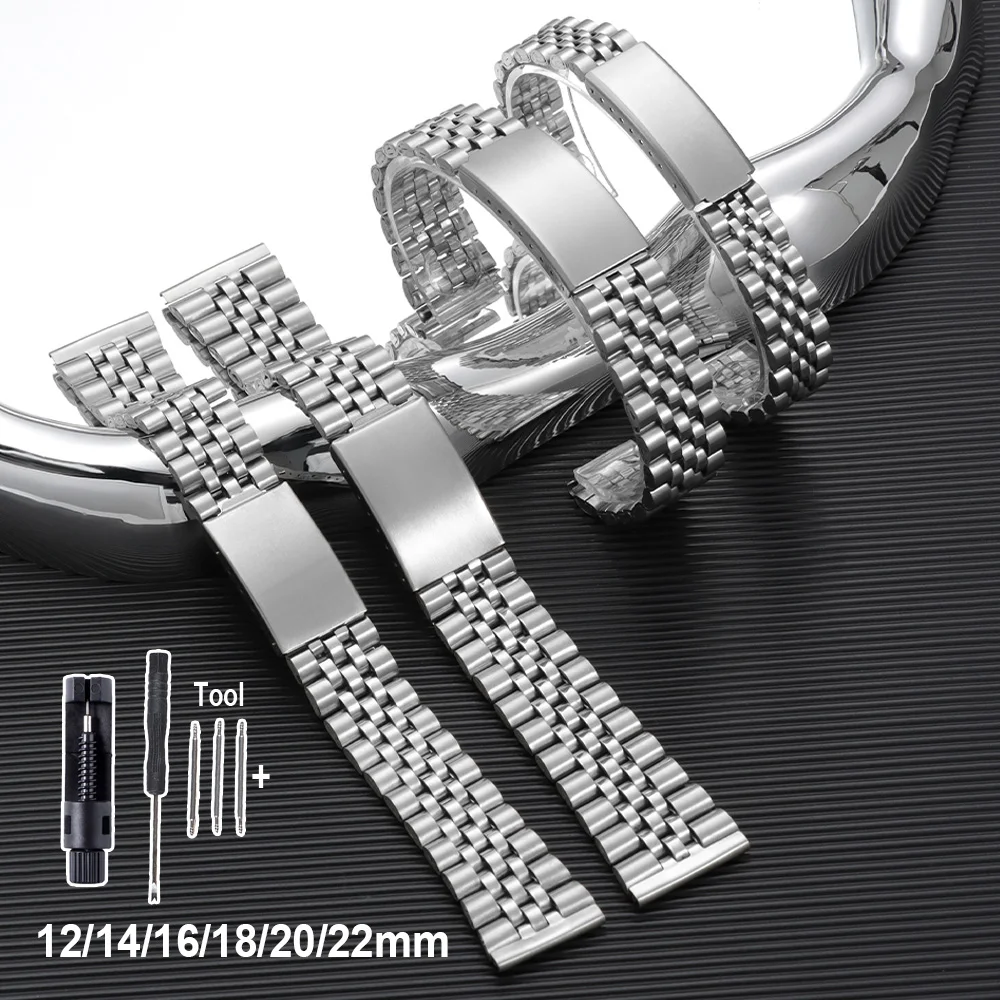 Elegant Stainless Steel Universal Watch Strap - Adjustable Metal Bracelet with Folding Buckle