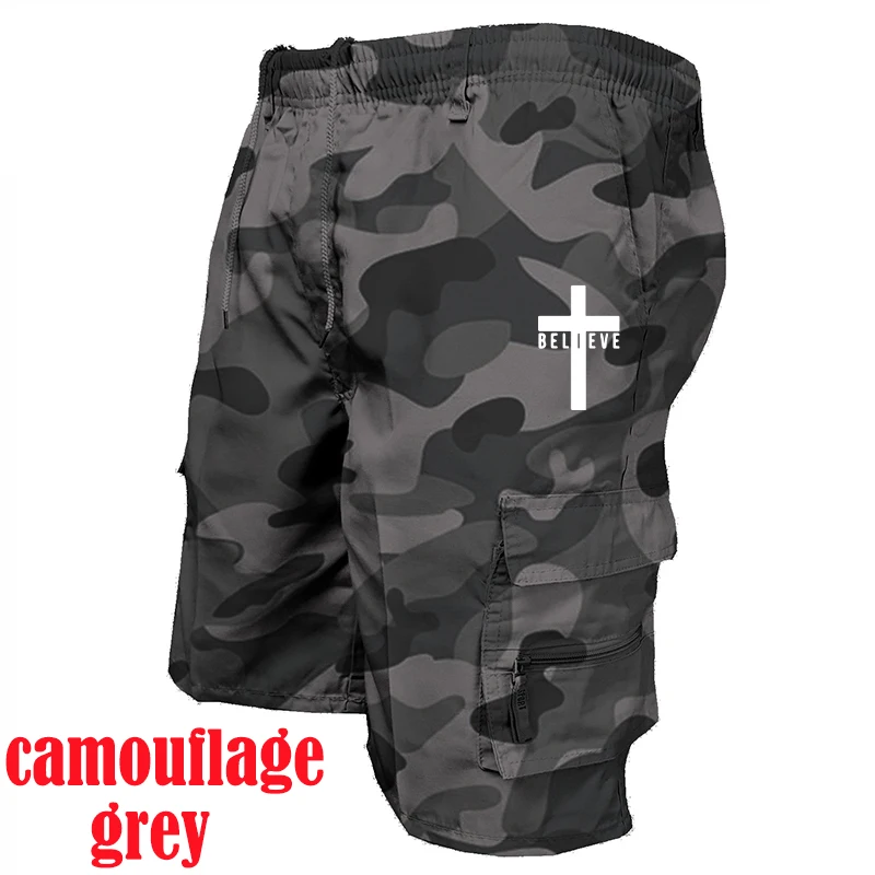 Newest Faith Believe Printed Short Pants Summer Men's Cargo Shorts Casual Loose Drawstring Shorts Tactical Shorts