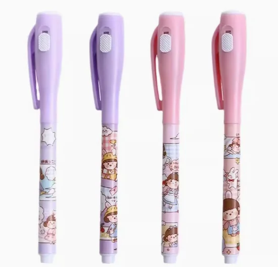 4pcs Cute 2in1 Magic Invisible Highlighter Pen with UV Light Painting Markers Invisible Ink Fluorescence for Kid Gift Spy Game