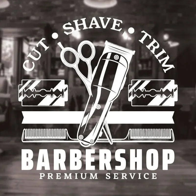Barber Shop Shop Sign Wall Sticker Professional Service Razor Razor Barber Hair Salon Window Door Decorative Vinyl Decals LF9