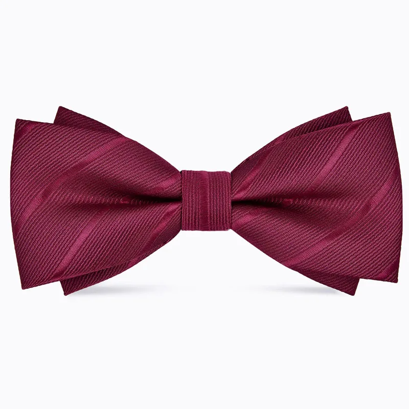 Men's Pure Color Striped Double Bow Tie - Elegant Fashion Accessory
