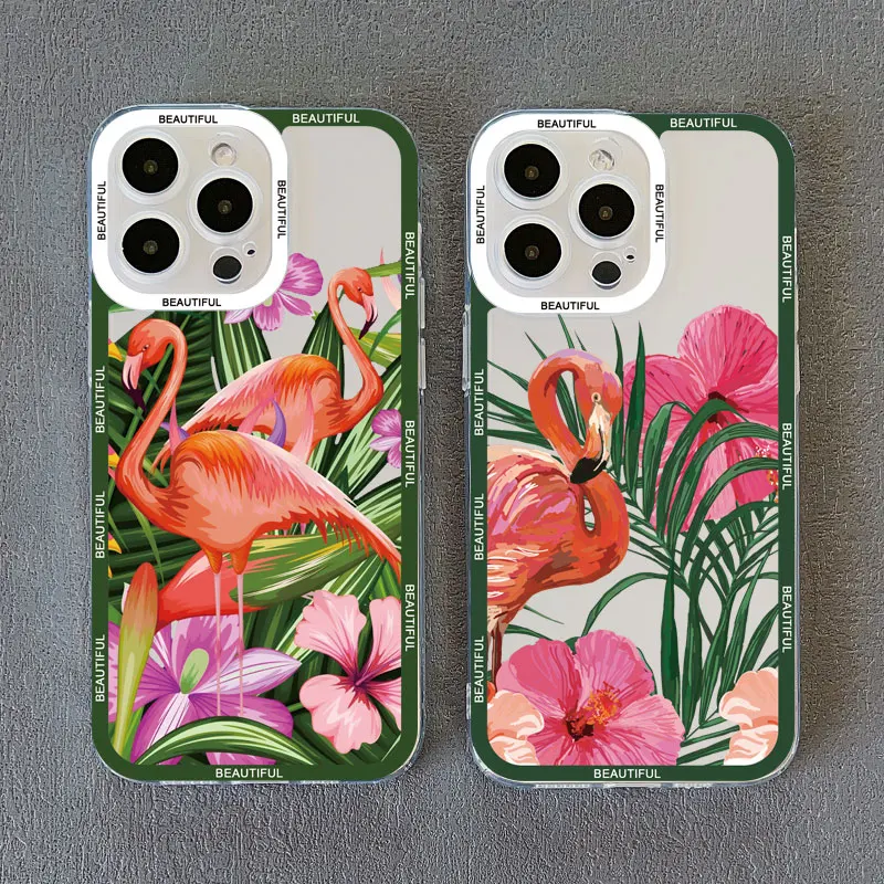 Vibrant Pink Red Flamingo Clear Phone Case – Stylish Transparent Coque Phone Cover