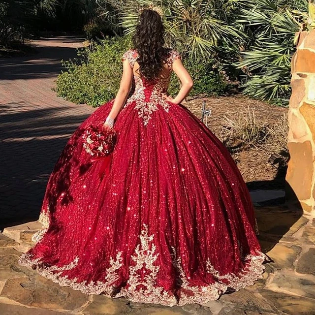red and gold quinceanera dresses