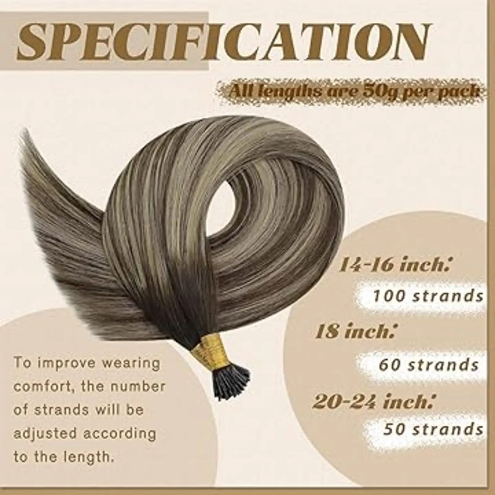 [Customers Favorite] YoungSee I Tip Extension Real Human Hair Fusion Hair Extensions Balayage Color 16-22Inches 50G
