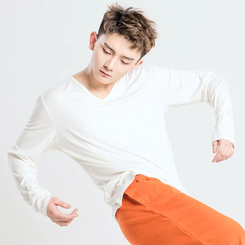 Men Latin Dance Tops Loose Long Sleeve Latin Dance Shirt Modern Dancing Tops Teacher Practice Clothes New Stage Dancewear
