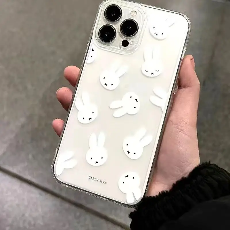 

Мультяшный Белый зайчик брикет для Iphone15promax аниме Kawaii Miffys прозрачный для девочек 12 13 14 защитный чехол Аксессуары игрушка