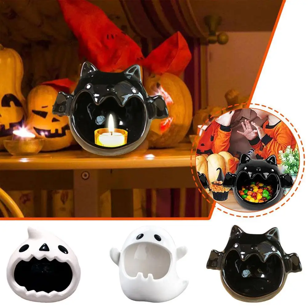 

Halloween Candy Bowls Dishes Candle Holder Ceramic Bat Ghost Dish For Halloween Party Decorations Gift