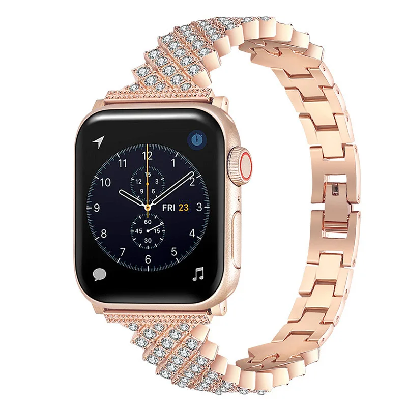 

38mm 40mm 42mm Metal Steel Strap For IWatch Series 1 2 3 4 5 6 7 8 SE Bracelet Replacement Watchband Rose Pink Fashion Casual