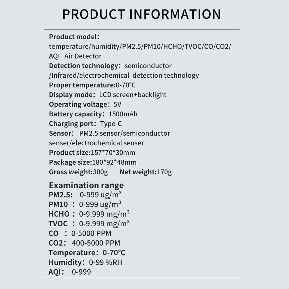 A TVOC information page for an air quality detector in indoor environments.