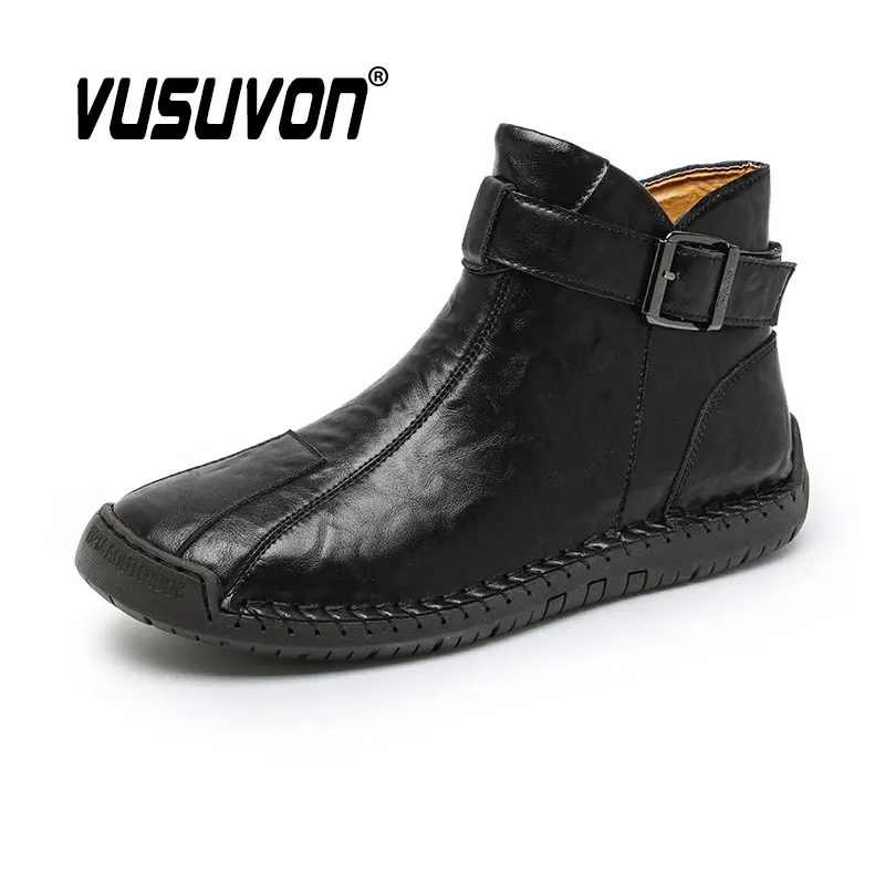 Fashion Italian Men Boots Casual Shoes Black Winter Working High Quality Leather Riding Botas Masculinas 38-48