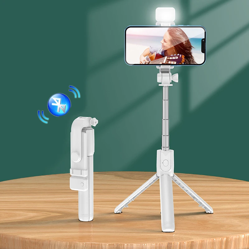 Portable Bluetooth Selfie Stick Tripod Holder with Remote Shutter Fill Light Extendable Wireless Remote Retractable Phone Stand