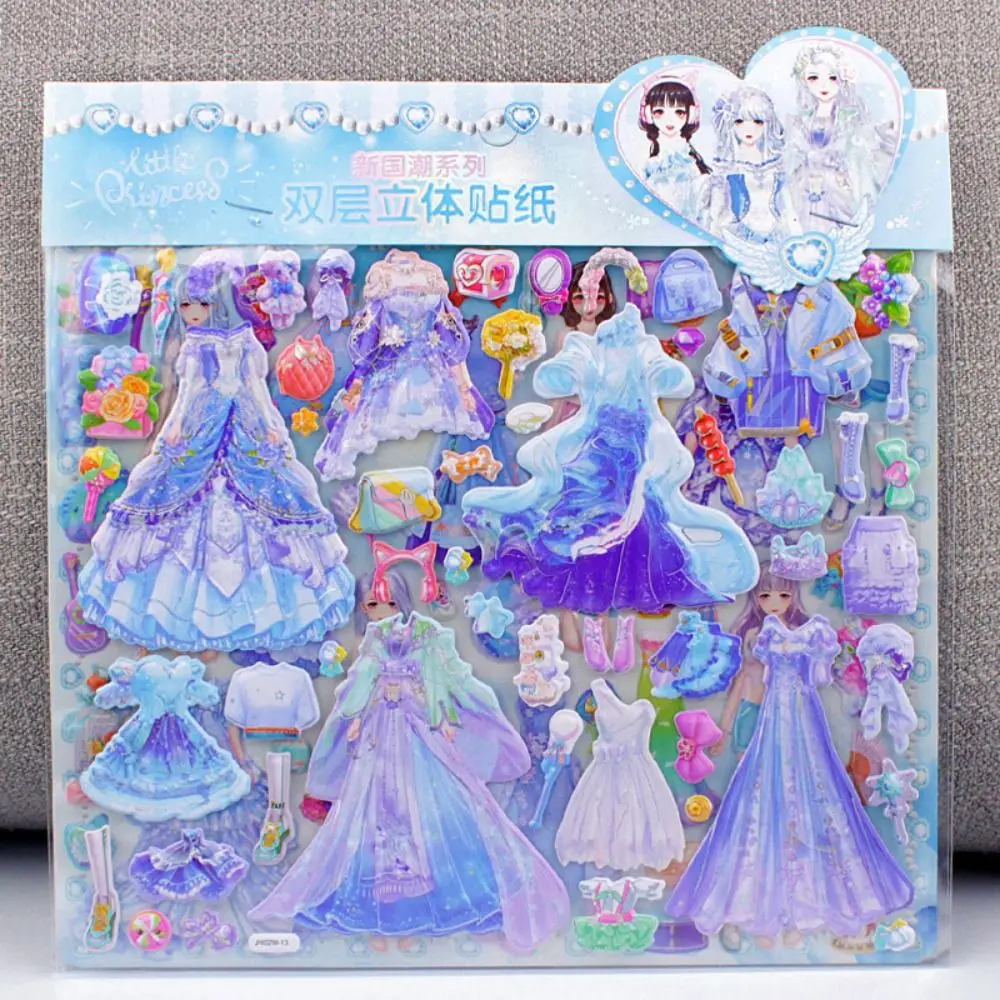 Double Layer Princess Changing Sticker Girl Change Clothes Handmade Princess Dress Up Stickers 3D Reusable