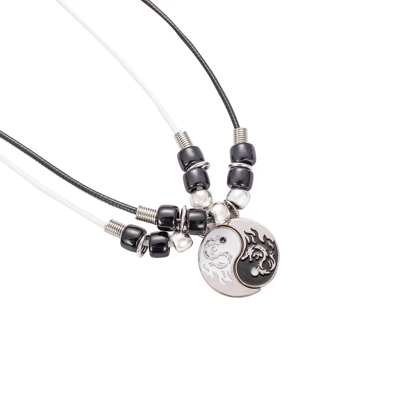 Fashion Jewelry Paired Pendants Necklace for Couples BFF Tai Chi Yin Yang Dragon Pattern Chain White Black Friendship Necklaces Bracelet Jewelry