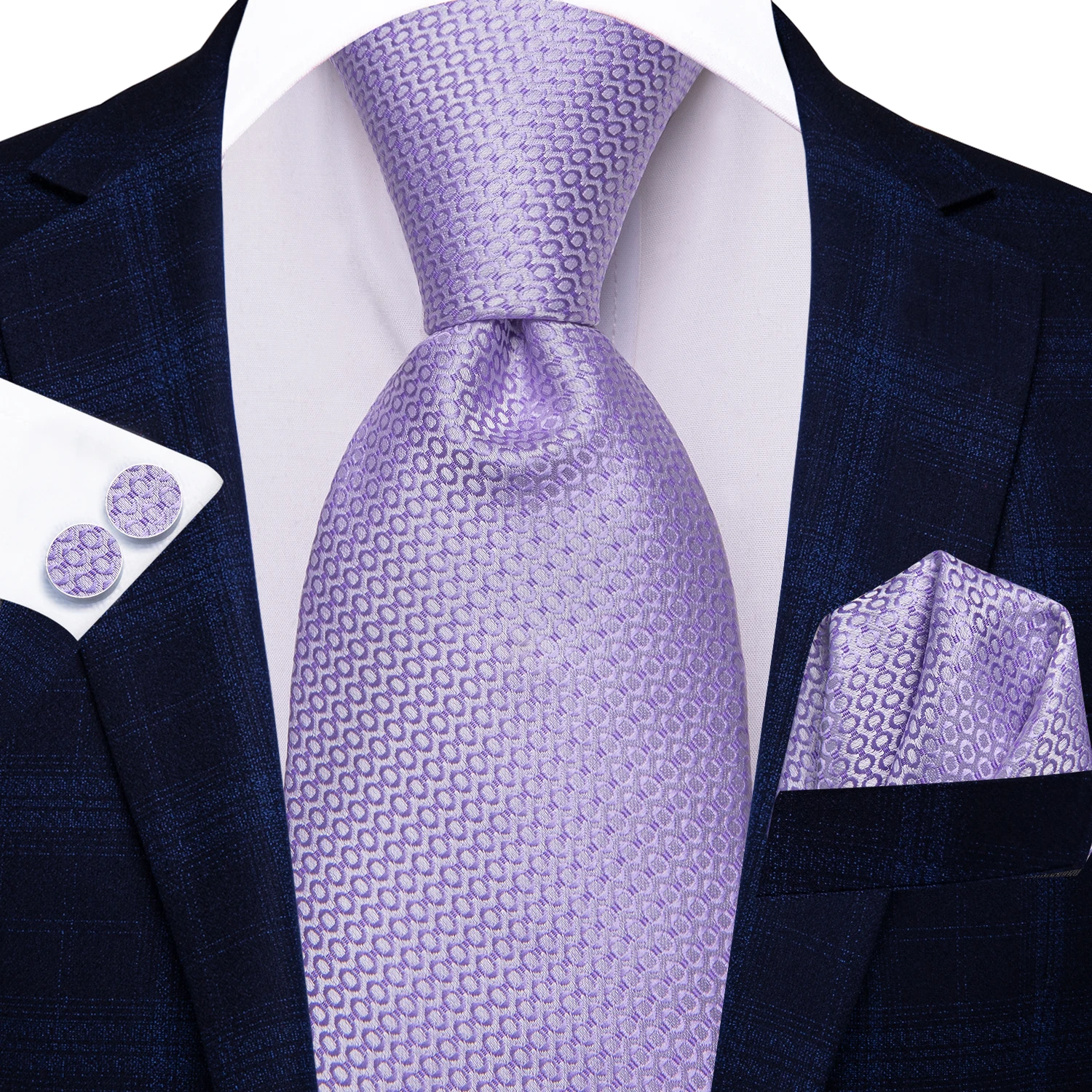 

Hi-Tie Solid Voilet Lilac Mens Fashion Necktie Handkerchief Cufflink for Tuxedo Accessory Classic Silk Luxury Tie for Man Gift