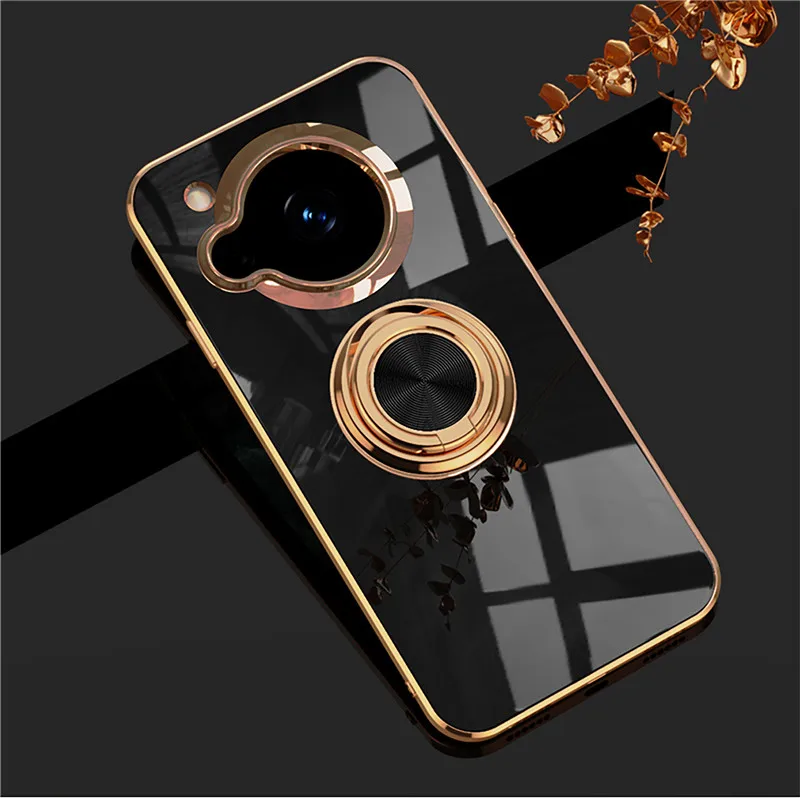 Magnetic Adsorption 6D Plating TPU Case with Ring and Stand Shell Cover