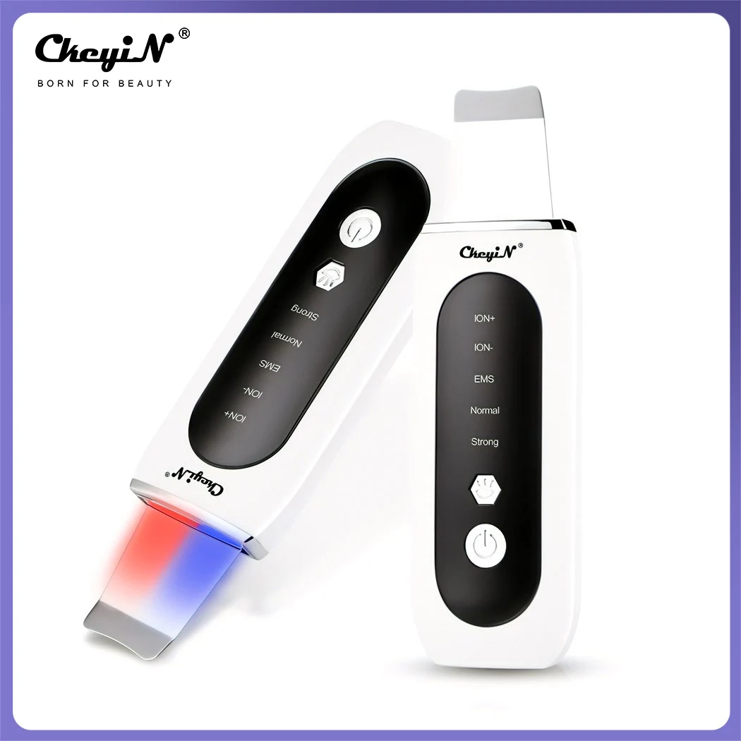 Ckeyin Ultrasonic Skin Scrubber Spartula Ems Red Blue Light Peeling