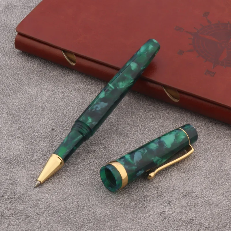 Luxury High Quality Acrylic Rollerball Pen Green Golden Spin Office
