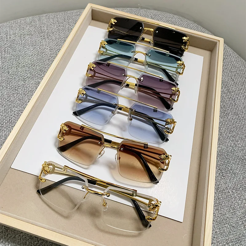 Rimless Square Double Bridge Anti-Light Fashion Glasses - Vintage Trend Design Shades