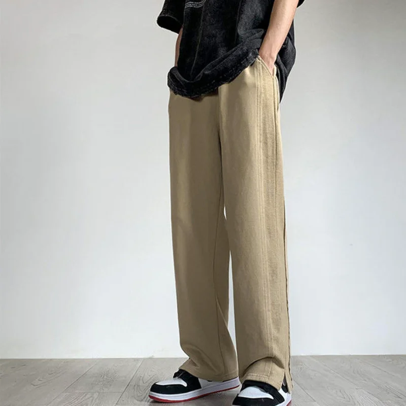 

American-style high street trousers men's ins design sense niche trousers leg slit straight trousers summer thin section loose