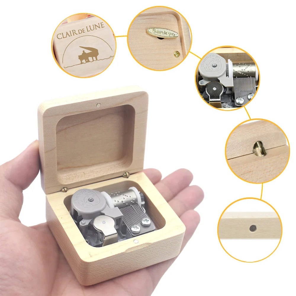 Rosiking Wooden Maple Vintage Clockwork Music Box CLAIR DE LUNE debussy For Frends Girl Christmas and Children Birthday Gift