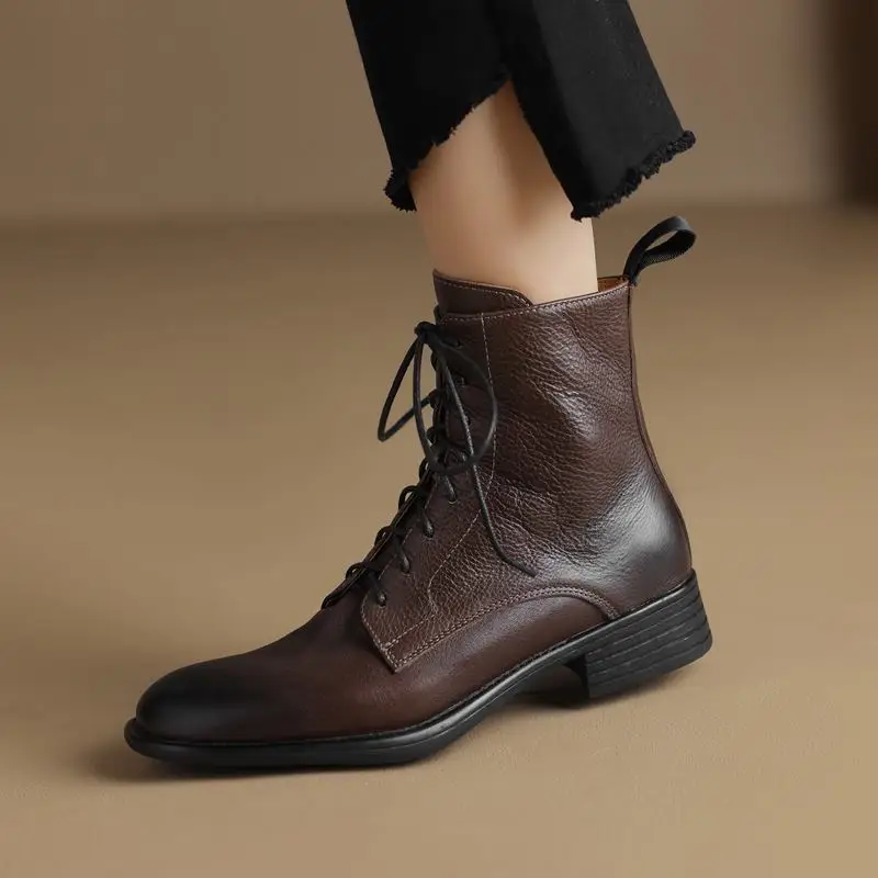 

9 Years Old Shop Cow Genuine Leather Women Boots Autumn Comfortable Fashion Pure Colour Outdoor Woman Ankle Boots Easy To Walk