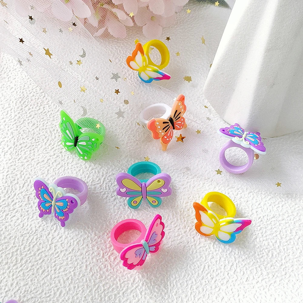 10pcs/20pcs Colorful Rubber Butterfly Ring Birthday Party Decorations Kids Baby Souvenirs Finger Ring Party Favors Children Gift