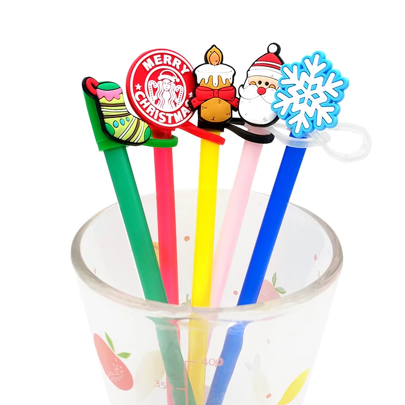 7pcs Reusable Silicone Straw Covers Christmas Cartoon Straw Toppers for Cup  6XDD - AliExpress