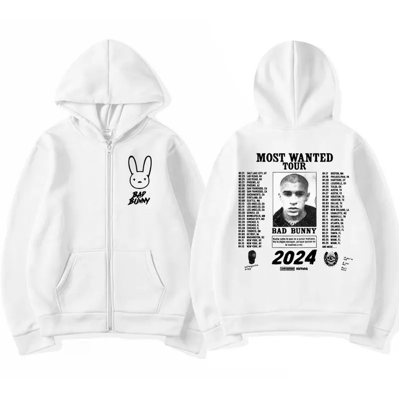 Bad Bunny Nadie Sabe Lo Que Va A Pasar Manana Music Zip-up Hoodie Jackets Fashion Long Sleeve Coat Zipper Sweatshirt Y2K Clothes