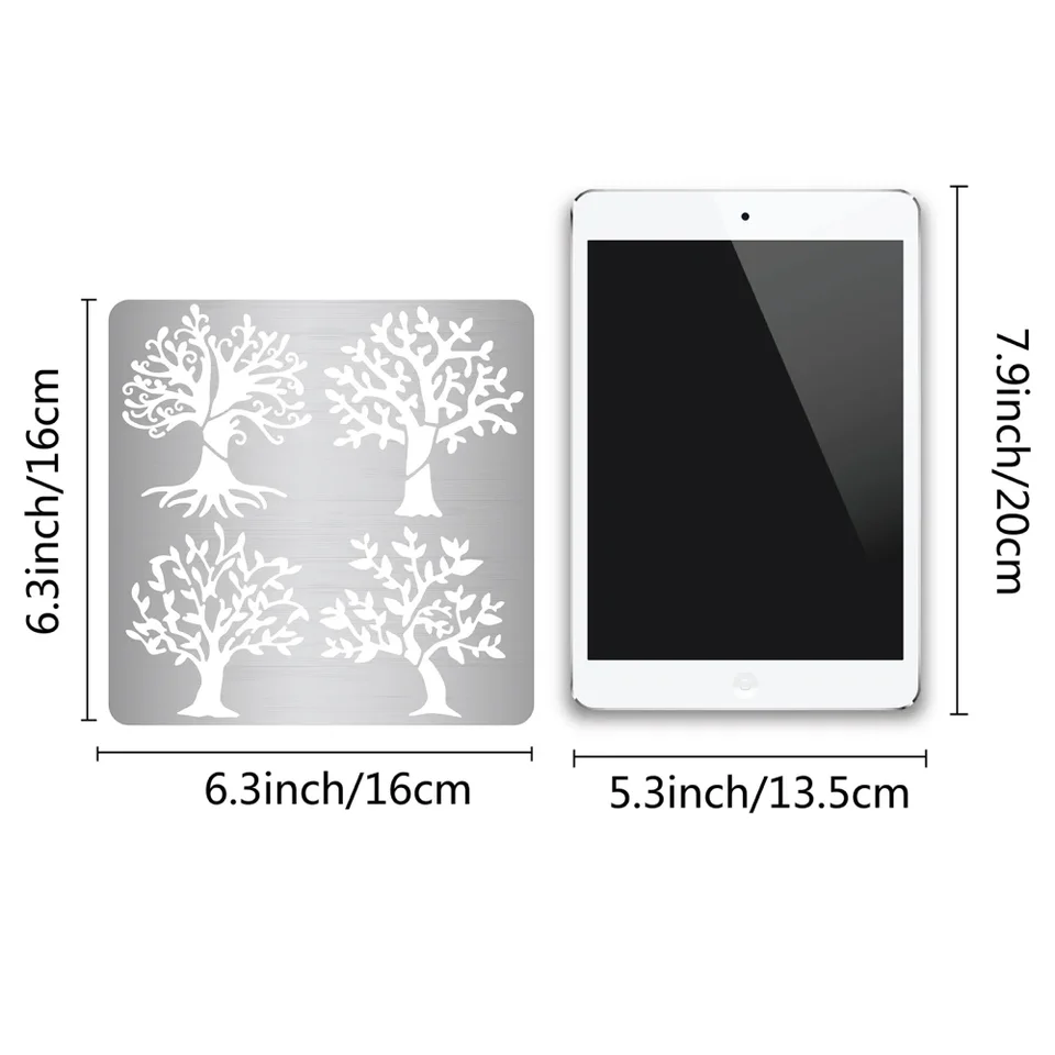 Pochoirs En Métal Arbre De Vie Pour Peinture Sur Bois, Modèle Réutilisable, Outil De Journal, Pyrogravure, Feuilles, Peinture Du Cuir Chevelu