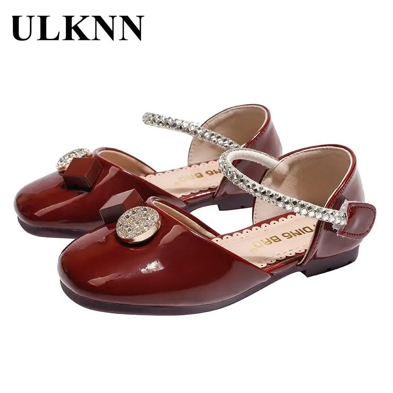 

Children Sandals Students Show Red Rhinestone Single Shoe Girls Princess 2023 Summer Kid's Leather Shoes Red Flats Performance