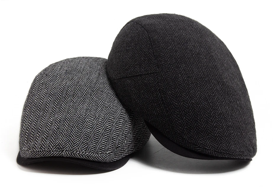 Vintage Fischgräten Baskenmütze Männer Herbst Winter Casual Flachen Hut Outdoor Visier Berets Retro Mode Zeitungsjunge Mütze männer Einstellbar – Detail 1