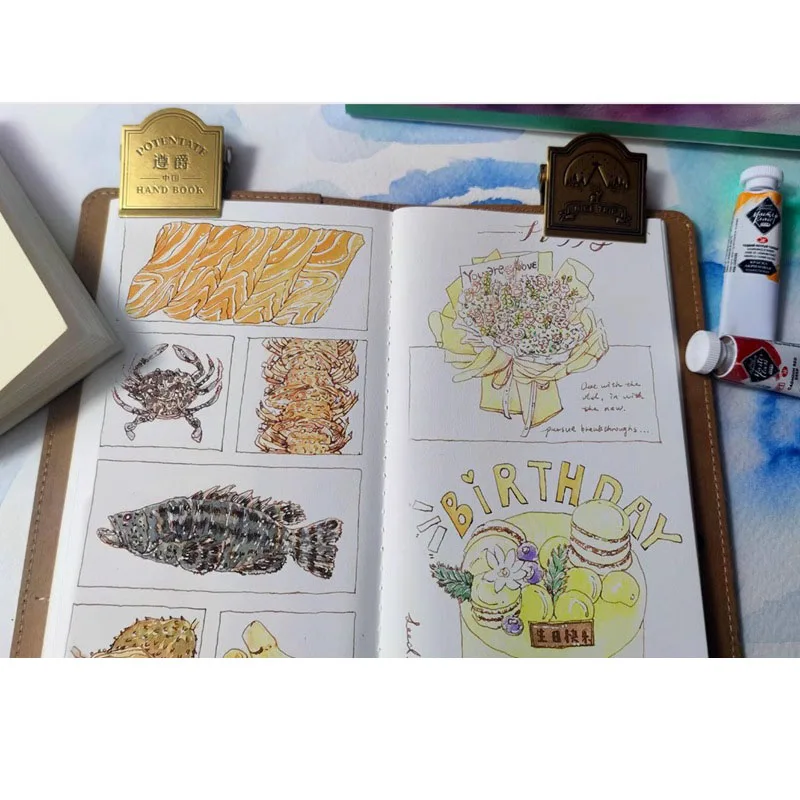 포텐테이트 수채화 용지 100% 코튼 200g 그린 워셔블 크라프트 커버 여행용 수채화 저널북 스케치북 (페인팅용)