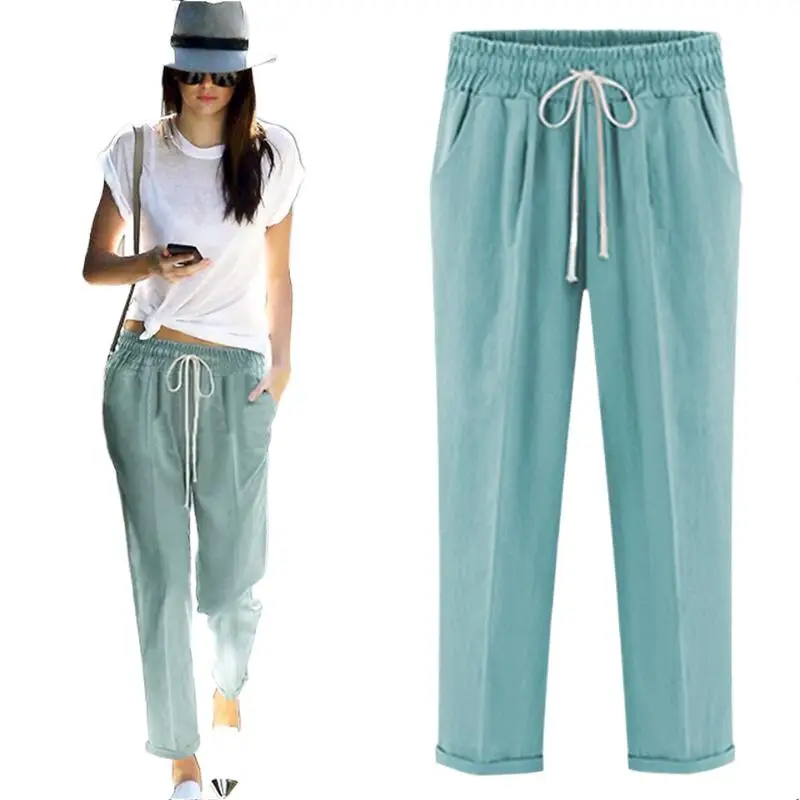 

2024 Summer cotton Linen Haren pants,Spring Hight Waist Long Pants Women' Casual Trousers Bottoms pantalons